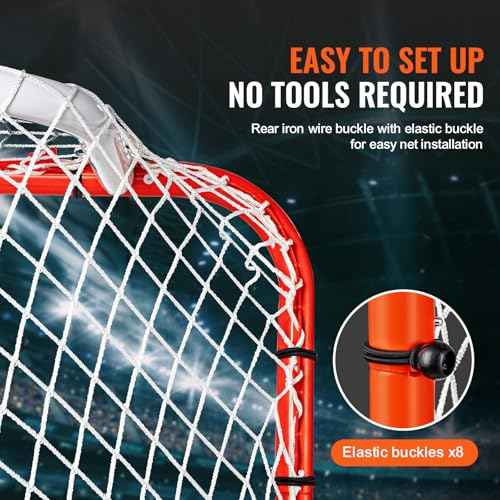 VEVOR Street Hockey Net, Indoor Outdoor Steel Hockey Goal, Official Regulation Pro Hockey Training Goal Set, Portable Hockey Goal with Net, Easy Assemble, 72" x 48", White/Red