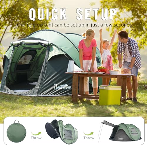 ROAMIST Tents for Camping, 2/3/4 Person Easy Pop Up Tents for Camping, Waterproof Windproof Automatic Setup Camping Tent w...