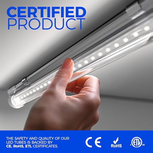 Barrina LED Shop Light 2FT, 20W 3000LM 6500K, T8 LED Light Fixture, Clear Cover, Ceiling and Utility Linkable Tube Lights ...