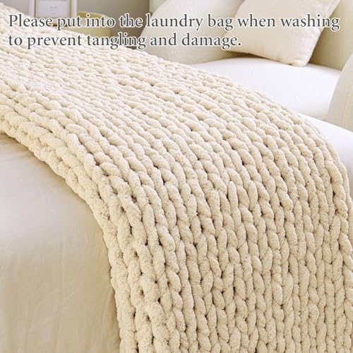 Admitrack Chunky Knit Blanket Throw 51"x63", 100% Hand Knit Chenille Throw Blanket for Sofa & Home Decor, Soft and Cozy Kn...