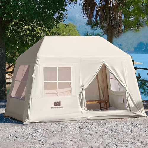 Inflatable Tents for Camping, Blow Up Tent with Hand Pump, 3-4 Person Air Glamping Tent with Canopy, Easy Setup 4 Season O...