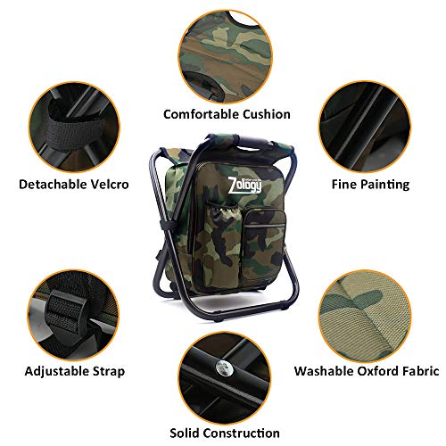Zology Folding Camping Chair Stool Backpack with Cooler Insulated Picnic Bag, Hiking Camouflage Seat Table Bag Camping Gea...