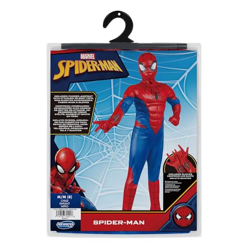 Marvel Spider-Man Official Youth Halloween Costume - Padded Jumpsuit with Gloves and Detachable Mask (XS) Multi