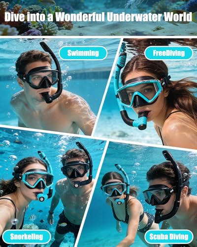 Aegend Snorkeling Gear for Adults Youth Kids, Dry Snorkel Set Panoramic View Enhanced Anti-Leak and Anti-Fog Technology, A...