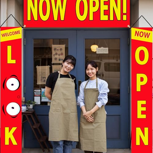 AIBIIN 3PCS Now Open Banner Grand Opening Decorations Business Look Open Porch Sign New Store Restaurant Grocery Cafes Sho...