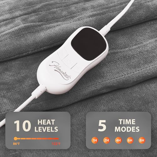 Homemate Heated Blanket Electric Throw - 50"x60" Heating Blanket Throw 1/2/4/6/8 Hours Auto-Off 10 Heat Level Over-Heat Pr...