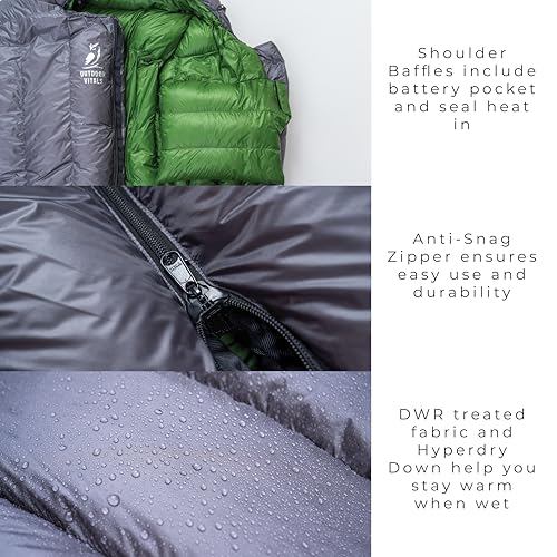 Outdoor Vitals Summit Sleeping Bag 800+ Fill Power Starting Under 2lbs Ultralight Backpacking Mummy Down Sleeping Bag for ...