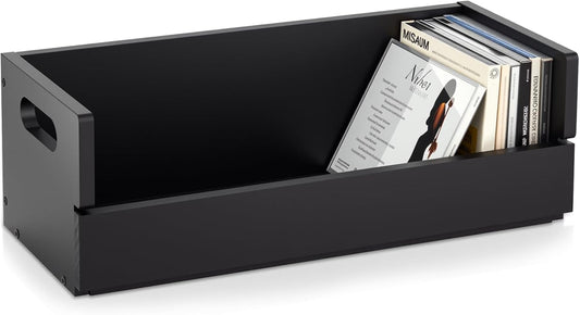 1 Set Wooden CD Storage Box Holder Shelf Cassette Tape Display Racks with Carrying Handles, Organizer Shelf for Movie Cases, DVDs, Each Set Can Store up to 36 Pcs CDs (Black)