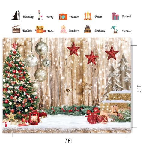 CHAIYA 7X5FT Christmas Backdrop Wood Floor Backdrop Winter Snow Xmas Tree Gift Christmas Family Party Background New Year ...