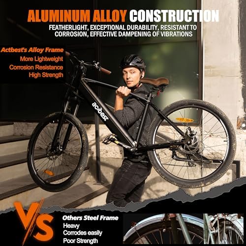 ACTBEST Core Electric Bike for Adults - Peak 1000W Brushless Motor Ebike, 468&500Wh Removable Built in Battery 26&27.5X2.1 Tire Step Over Bicycle with 7 Speed, Commute E Bikes, Original F/R