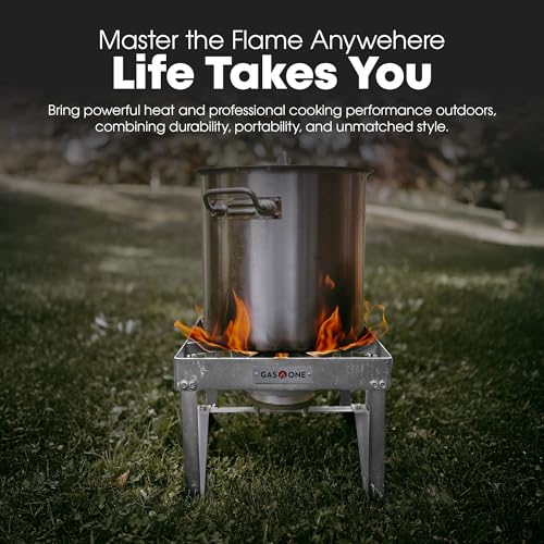 GasOne Stainless Steel Outdoor Propane Burner – High Pressure Camp Stove with Adjustable Regulator & Steel-Braided Hose