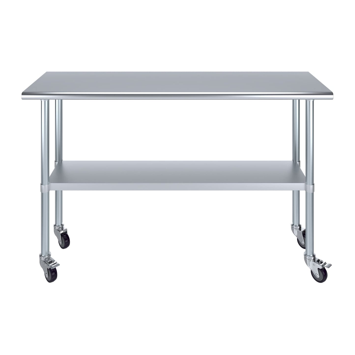 AmGood 18 in. x 60 in. Stainless Steel Work Table with Wheels | Metal Kitchen Food Prep Table | NSF