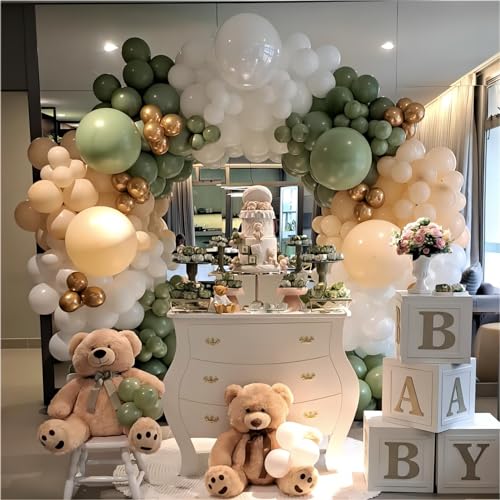 150pcs Sage Green Balloons Different Sizes Pack, 18 12 10 5 Inch Party Balloon Garland Arch Kit for Birthday Dinosaur Baby...
