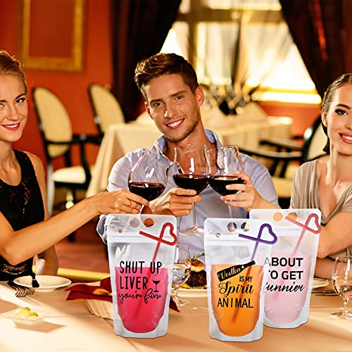 Patelai 24 Sets Drink Pouches with Straws Drink Pouches for Adults Alcohol Reusable Smoothie Juice Bags Reclosable Alcohol...