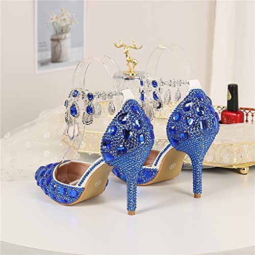 Minishion Womens Rhinestone Wedding Shoes Party Pumps with Ankle Chains