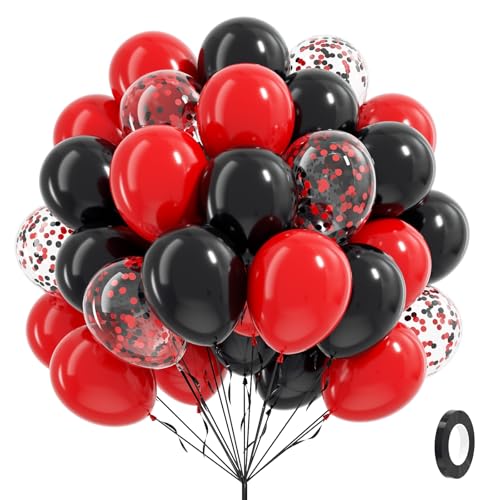 Red and Black Balloons, 60pcs 12inch Black Red Confetti Balloons for Graduation Wedding New Year Eve Birthday Party Decora...