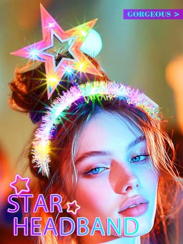 GENBREE Light Up Star Headbands Led Birthday Crown Headpiece Glow Rave Party Hair Accessories for Women
