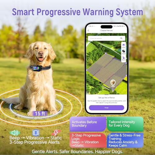 RAINLEOTI GPS Wireless Dog Fence – with Dog Collar, Remote & Free App, Custom GPS Fence, Adjustable Beep/Vibration/Static,...