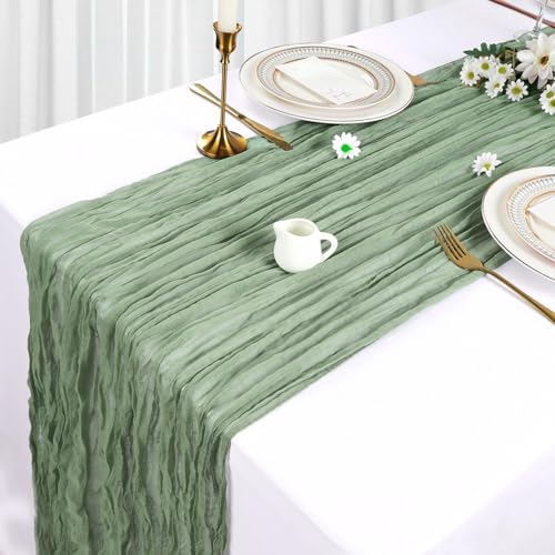 6 Pack Sage Green Cheesecloth Table Runner 10Ft Gauze Cheese Cloth Table Runner 35x120 Inch Boho Sheer Rustic Fabric for P...