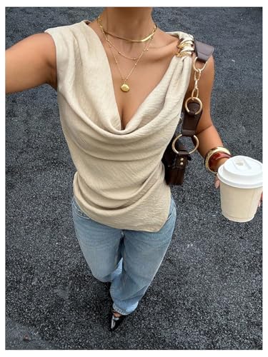 Verdusa Women's Draped Cowl Neck Ruched Sleeveless Tank Top Going Out Tops Elegant Brunch Outfit