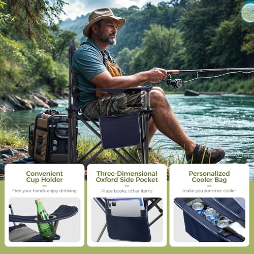 ALPHA CAMP Oversized Camping Chair Heavy Duty Lawn Chair with Cooler Bag Support 450 LBS Steel Frame Collapsible Padded Ar...