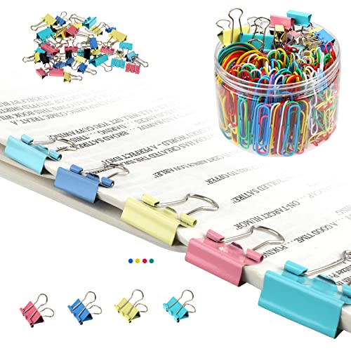 300 Pcs Binder Clips, Rubber Bands, Office Set, Paper Clips, School & Teacher Supplies for Office Desk Essentials (Assorte...