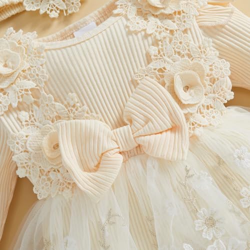 Baby Girl Romper Dress Baby Dress Romper Lace Flowers Infant Fall Winter Festival Clothes with Headband