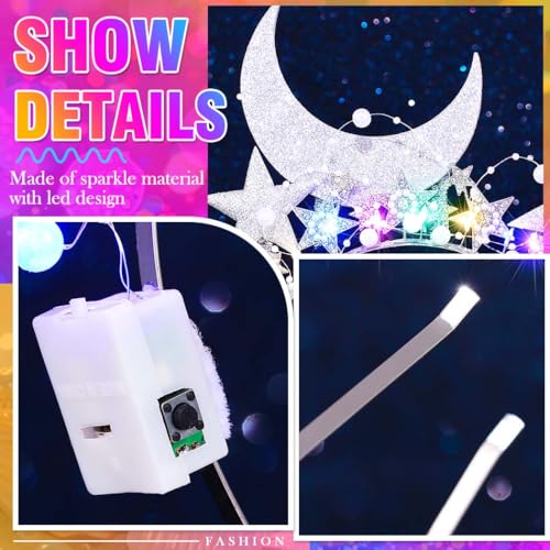 GORTIN Light up Star Headband LED Rhinestones Halo Crown Moon Costume Headwear Glitter Hair Accessories for Women