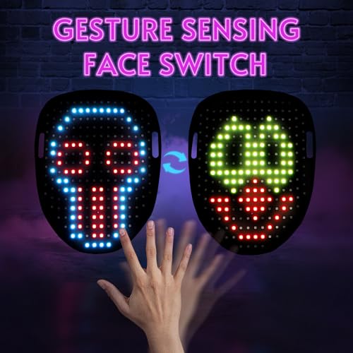 Gootus Led Mask Halloween Costume for Kids Adults, Face Transforming Light up Mask with Gesture Sensing, Cool Toys Great G...