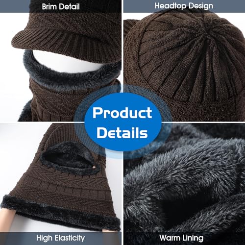 Winter Balaclava Beanie Hat, Knitted Ski Mask for Men Women, Thermal Lining Hats for Skiing Cycling Sports