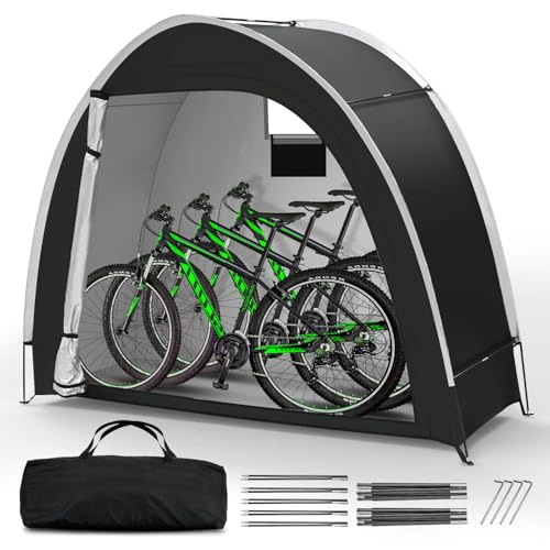 Bike Storage Tent for Outdoor, 2-3 Bike Capacity with Extra Top Space, PU5000 Waterproof 210D Oxford Fabric with Taped Sea...