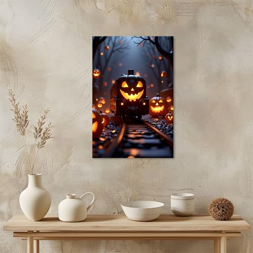 Victorian Dark Decor Minimalist Gothic Prints Canvas Wall Art Halloween Pumpkin Lantern Train Posters Antique Style Wall Decor Modern Dark Academia House Decoration