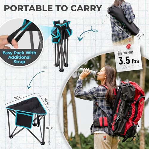 FUNDANGO Folding Tripod Stool, Lightweight Portable Fishing Chair with Thick Padded Seat, 440 Lbs Heavy Duty Outdoor Campi...