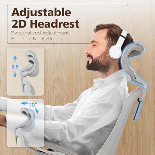 GABRYLLY Ergonomic Mesh Office Chair- White Desk Chair, Flip-Up Armrest, Adjustable Headrest, Tilting with Soft Seat and P...