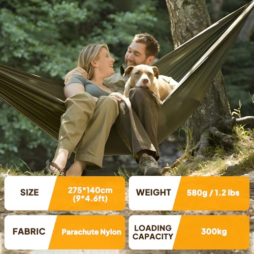 NATUREFUN Ultra-Light Travel Camping Hammock | 300kg Load Capacity,Breathable,Quick-Drying | 2 x Premium Carabiners,2 x Ny...
