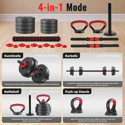 Fitvids Multi-Functional Portable Changeable Dumbbell and Barbell Kettlebell Set - Adjustable Weights