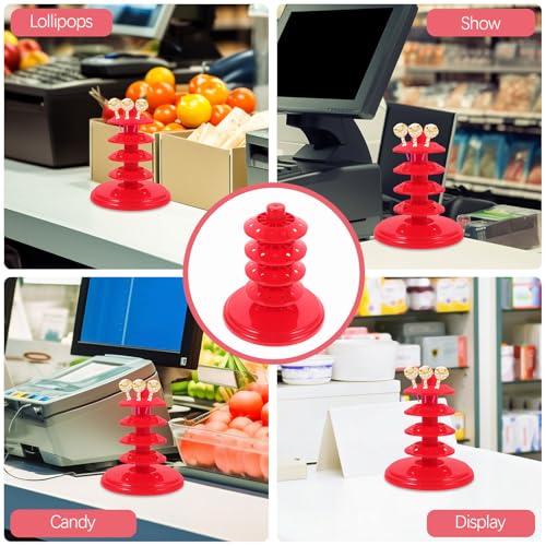 Lurrose Multi-Layer Red Candy Lollipop Display Rack Stand, 4-Tier Porous Candy Holder for Party Decoration and Store Use