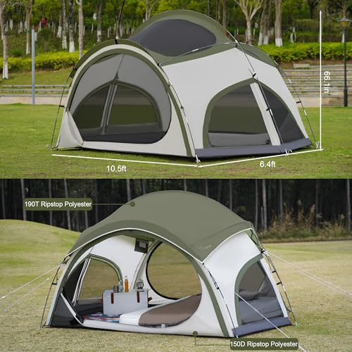 Vidalido 3-4 Person Camping Tent with 2 Large Mesh Door 4 Mesh Window Family Tents, Double Layer Waterproof Portable Easy ...