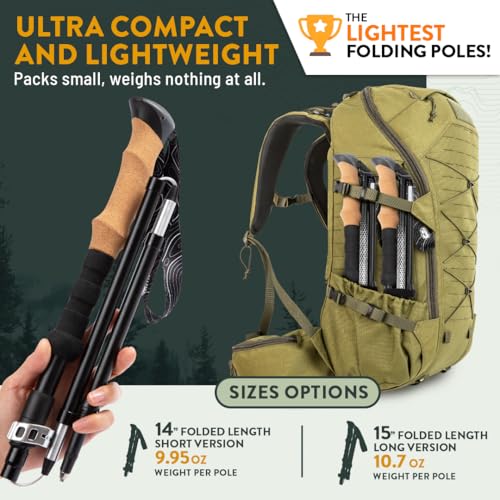 Premium Foldable & Collapsible Trekking Poles by USA Brand – Ultra Strong Lightweight Hiking Poles – 3K Black 100% Carbon ...