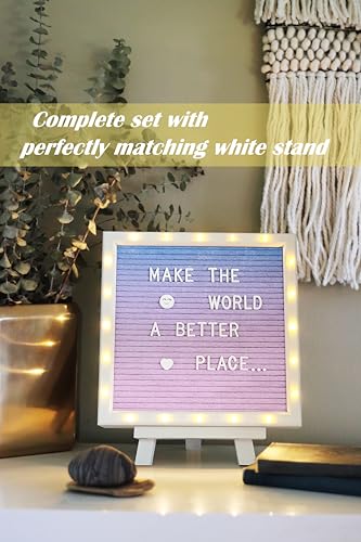 Letter Board THE ORIGINAL Gradient Felt Board with Stand, Built-in LED Lights 10x10 -Menu Board + Wood Frame, 340 Letters,...