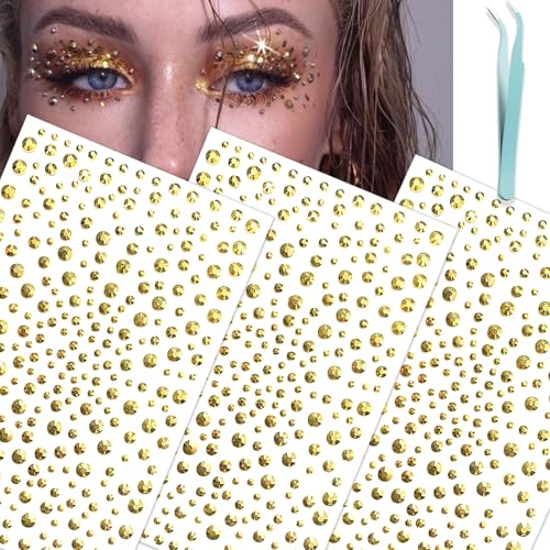 NOOEPC Gold Face Gems Glitter Body Glittery Stereo Gem Stickers Rave Accessories Makeup Rhinestone Stickers Y2K Style Musi...
