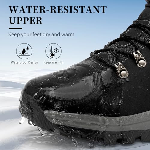 Ecetana Mens Winter Snow Boots: Insulated Waterproof Hiking Shoes Casual Warm Fur Lined Ankle Booties