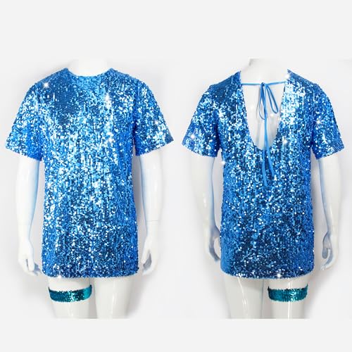 Muztagata Sequin T-Shirt Dress Sparkly Casual Short Sleeve Party Club Outfit Costume