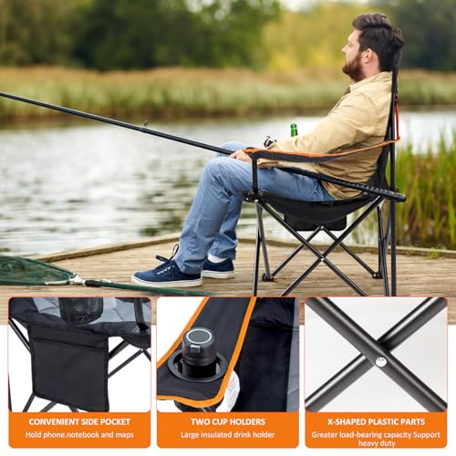 EMERIT Oversized Padded Camping Chair, 350LB Heavy Duty Quad Fold Chair with Arms, Collapsible Outdoor Chairs with Lumbar ...
