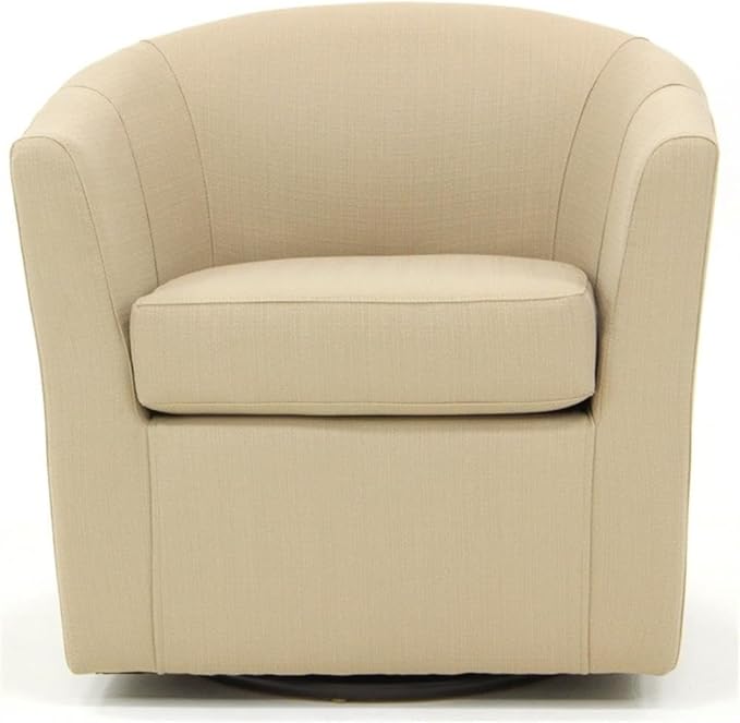 Pemberly Row Traditional Fabric Swivel Club Chair in Cream Finish