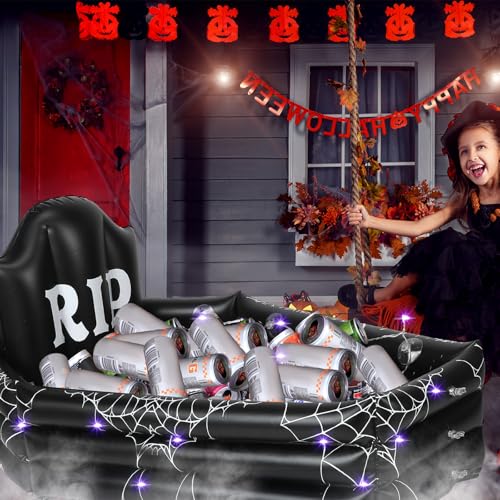 Tanlade 40 Inch Halloween Coffin Drink Cooler 120+cans Large Capacity with Suction Cup and String Light Inflatable Coffin ...