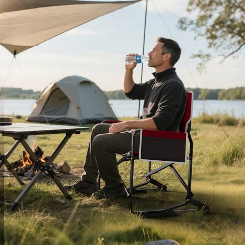 Rocking Camping Chair Rocker, Folding Chair Lawn Chairs with Cup Holders Foldable Outdoor Freestyle Cinnamon