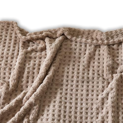 Serenhom Soft Cozy Fuzzy Fleece Throw Blanket, Waffle Light Taupe, 50x60 Inches – Lightweight, Fluffy, and Warm 3D Jacquar...