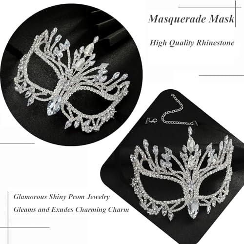 STONEFANS Rhinestone Masquerade Mask Full Face Jewelry for Women Mardi Gras Mask Crystal Face Chain Jewelry