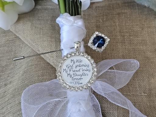 Bridal Bouquet Charm Something Blue Pin for Bride Wedding Crystal embellishments Sapphire Pin Bride Gift from Mom Wedding Jewelry Mother Daughter Gift Locket Charm (My Little Girl)